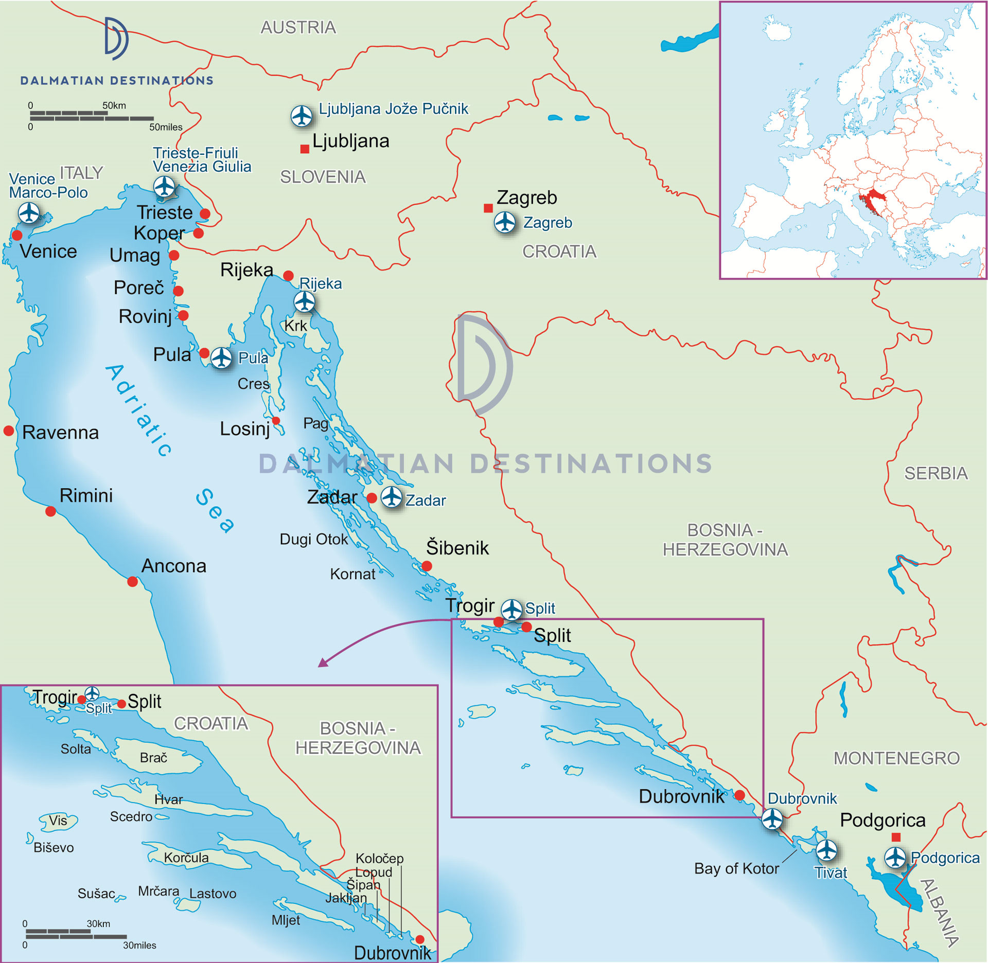 Map of the Coast of Croatia